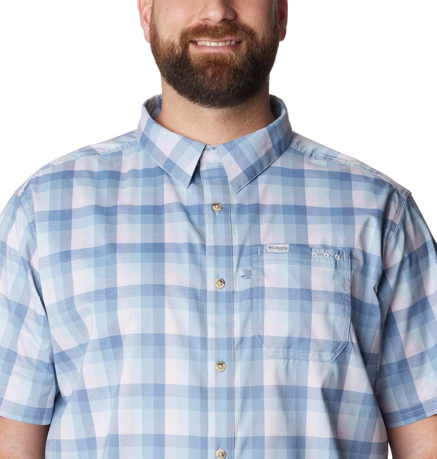 imageColumbia Mens Super Slack Tide Camp Shirt Short SleeveSoft Violet Mid Gingham