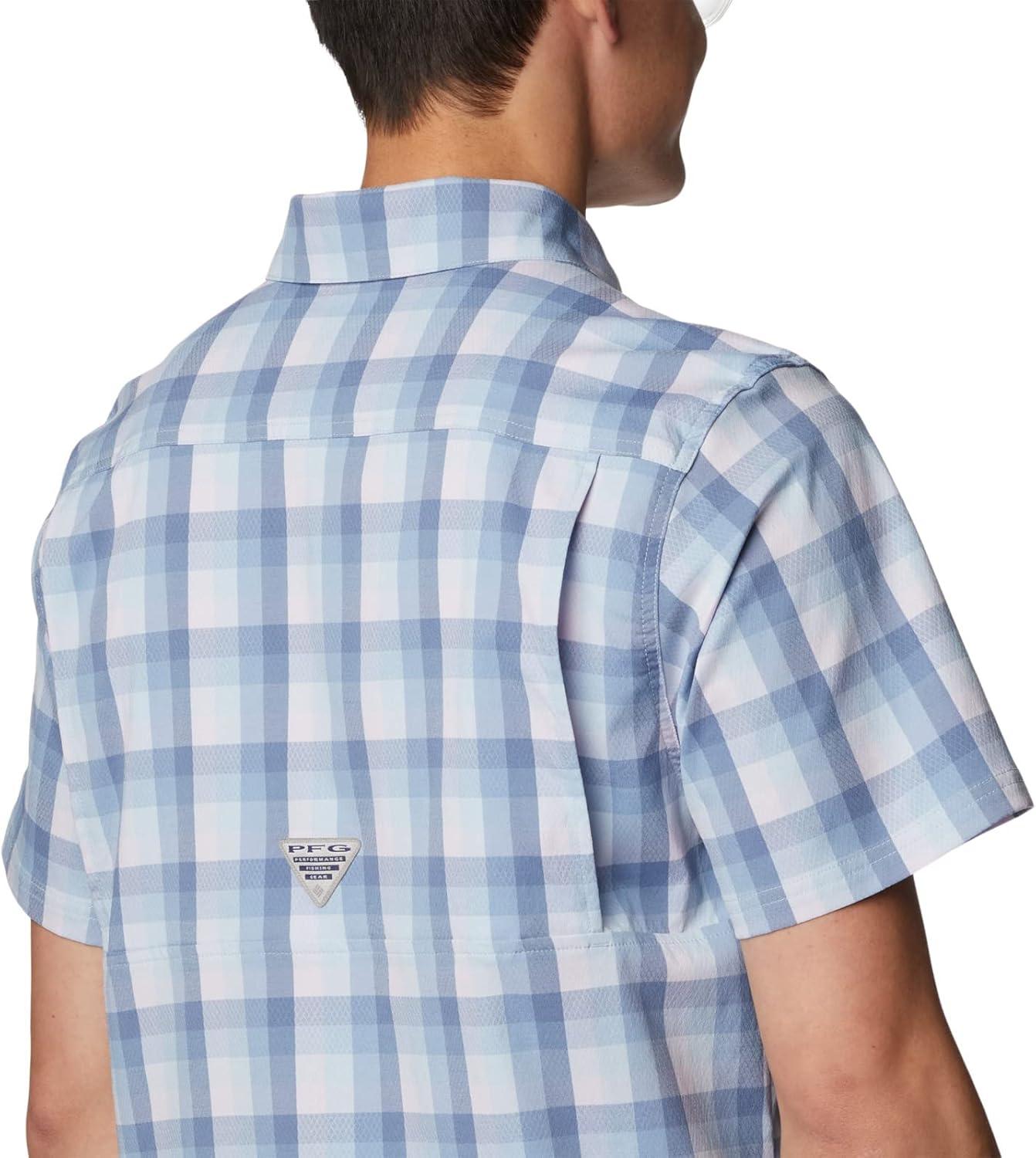 imageColumbia Mens Super Slack Tide Camp Shirt Short SleeveSoft Violet Mid Gingham