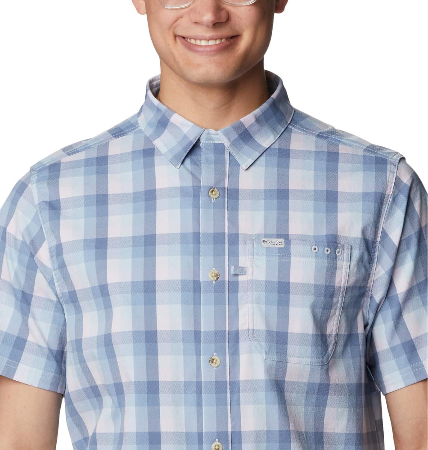 imageColumbia Mens Super Slack Tide Camp Shirt Short SleeveSoft Violet Mid Gingham