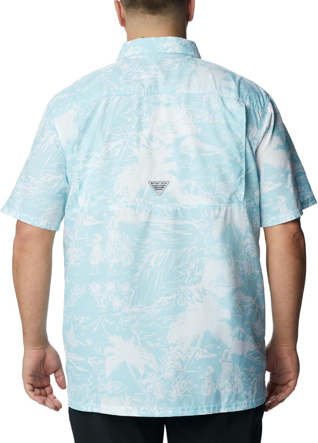 imageColumbia Mens Super Slack Tide Camp Shirt Short SleeveSpring Blue Hula Fish Print