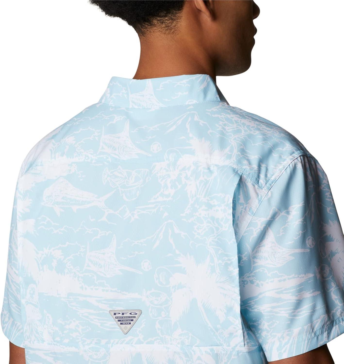 imageColumbia Mens Super Slack Tide Camp Shirt Short SleeveSpring Blue Hula Fish Print
