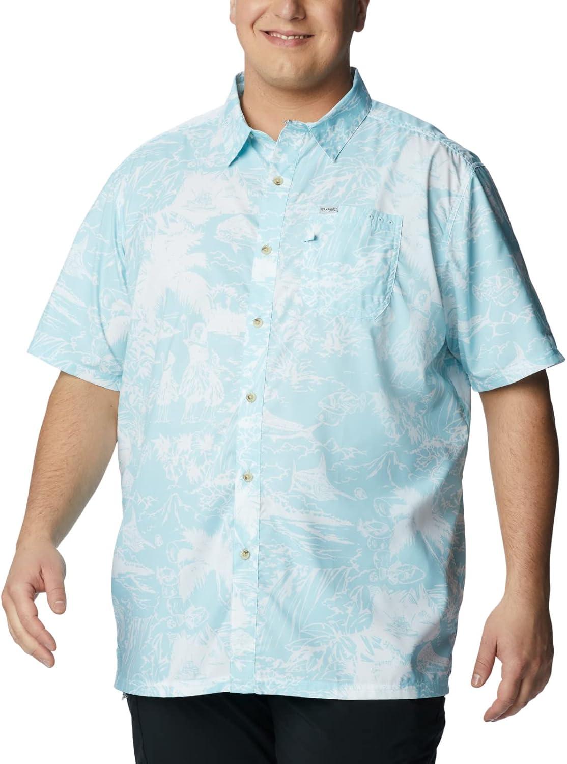 imageColumbia Mens Super Slack Tide Camp Shirt Short SleeveSpring Blue Hula Fish Print