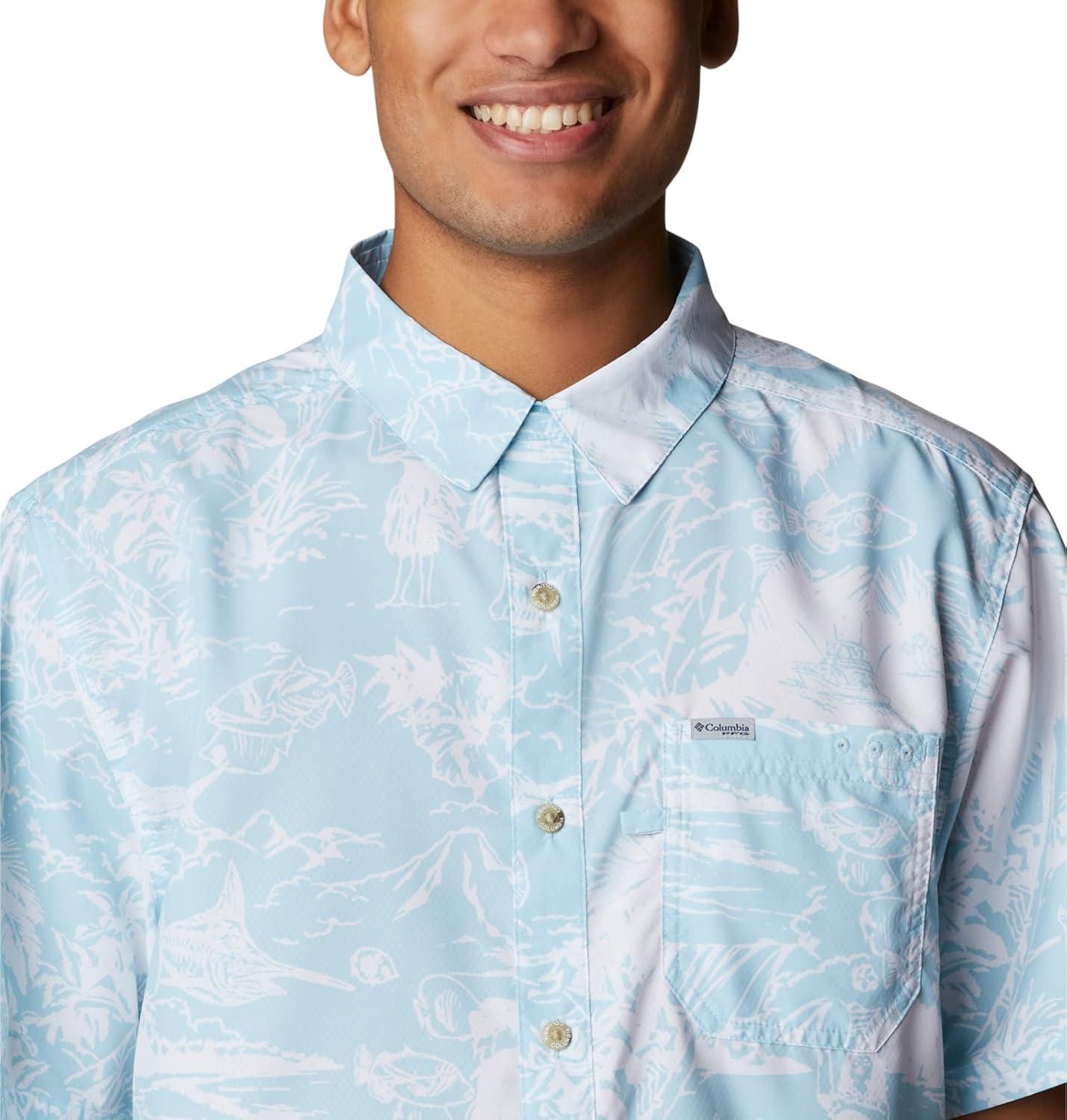 imageColumbia Mens Super Slack Tide Camp Shirt Short SleeveSpring Blue Hula Fish Print