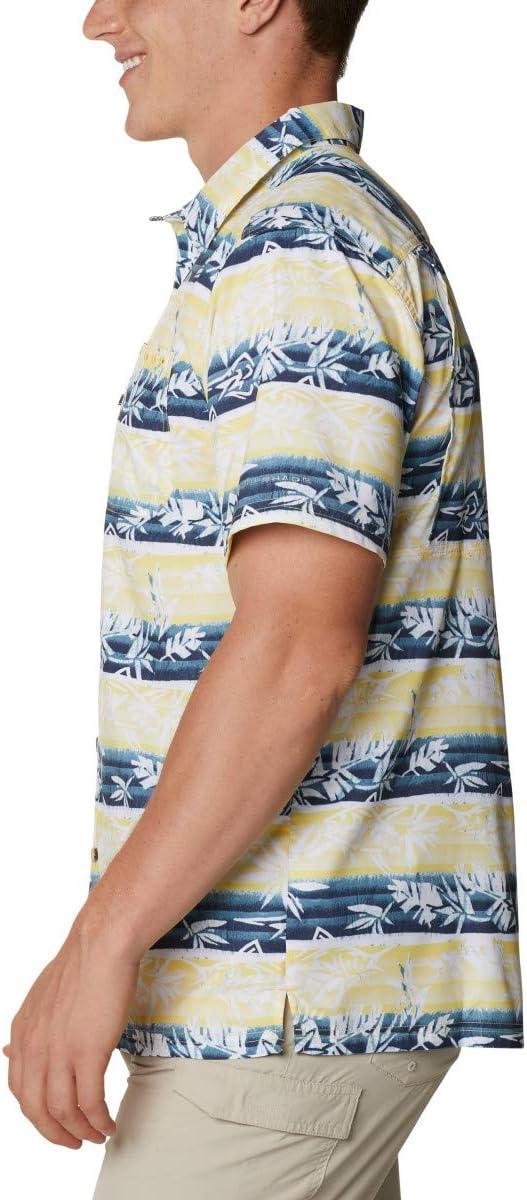 imageColumbia Mens Super Slack Tide Camp Shirt Short SleeveSun Glow Ombre Fish Stripe