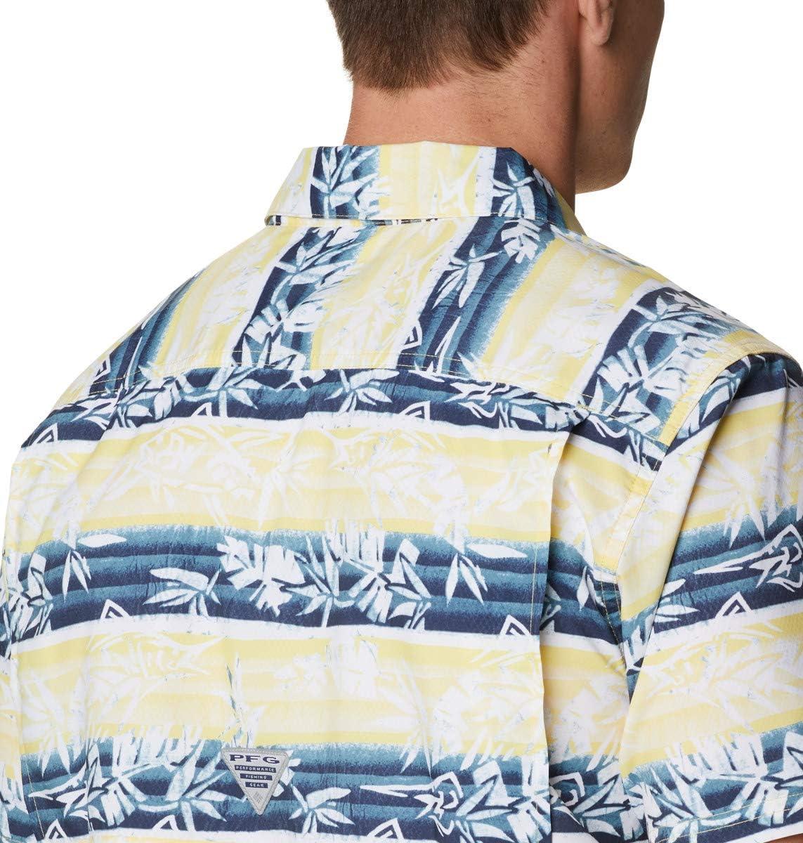 imageColumbia Mens Super Slack Tide Camp Shirt Short SleeveSun Glow Ombre Fish Stripe