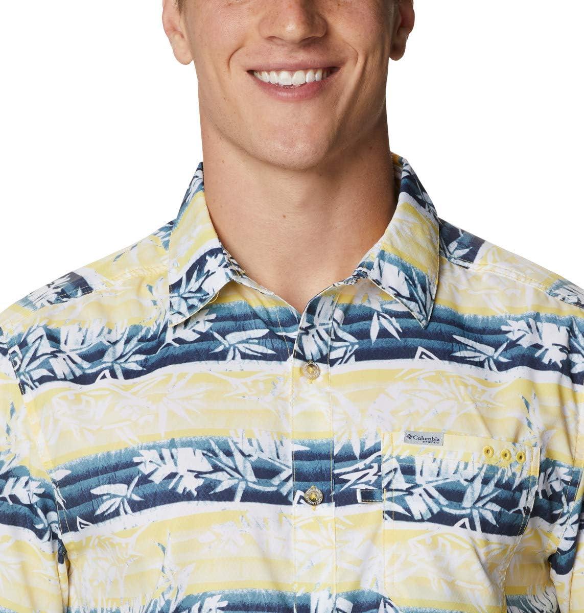 imageColumbia Mens Super Slack Tide Camp Shirt Short SleeveSun Glow Ombre Fish Stripe