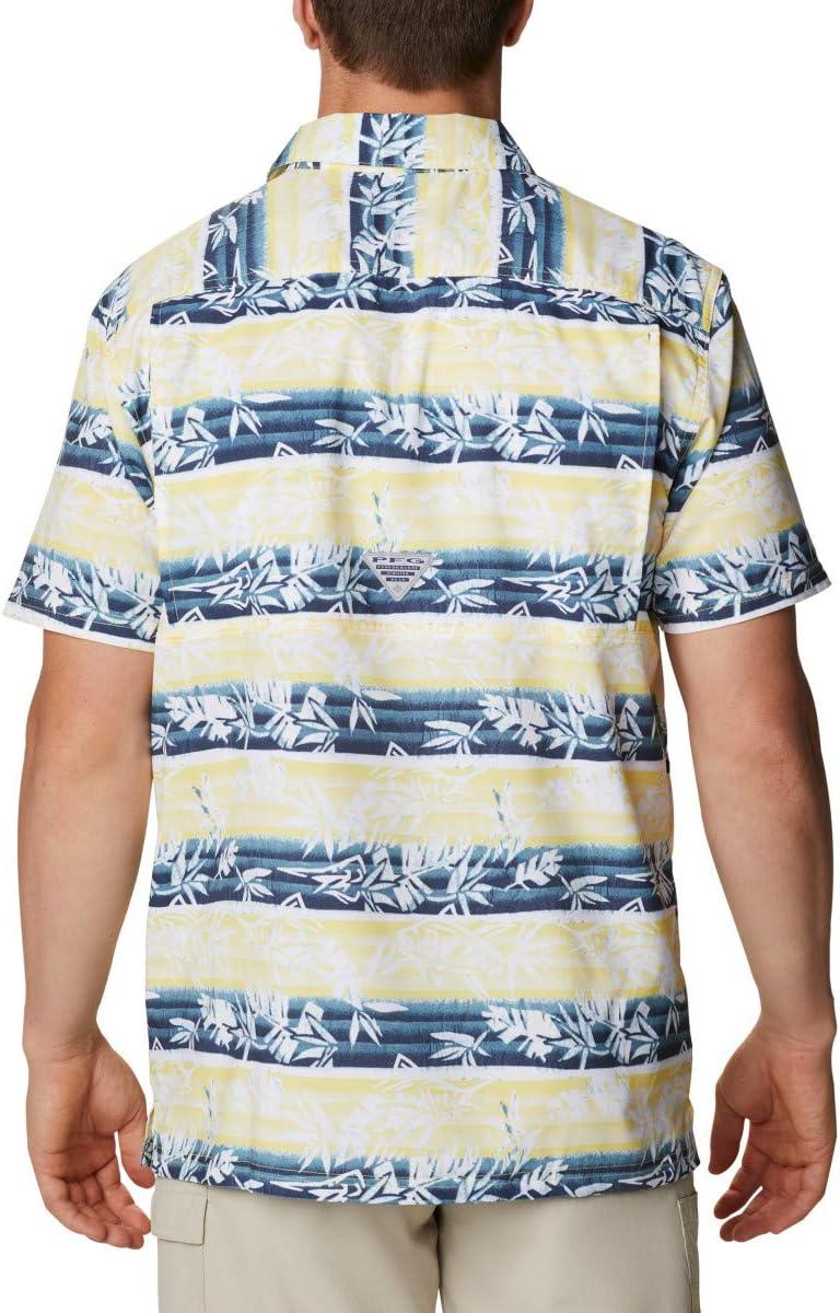 imageColumbia Mens Super Slack Tide Camp Shirt Short SleeveSun Glow Ombre Fish Stripe