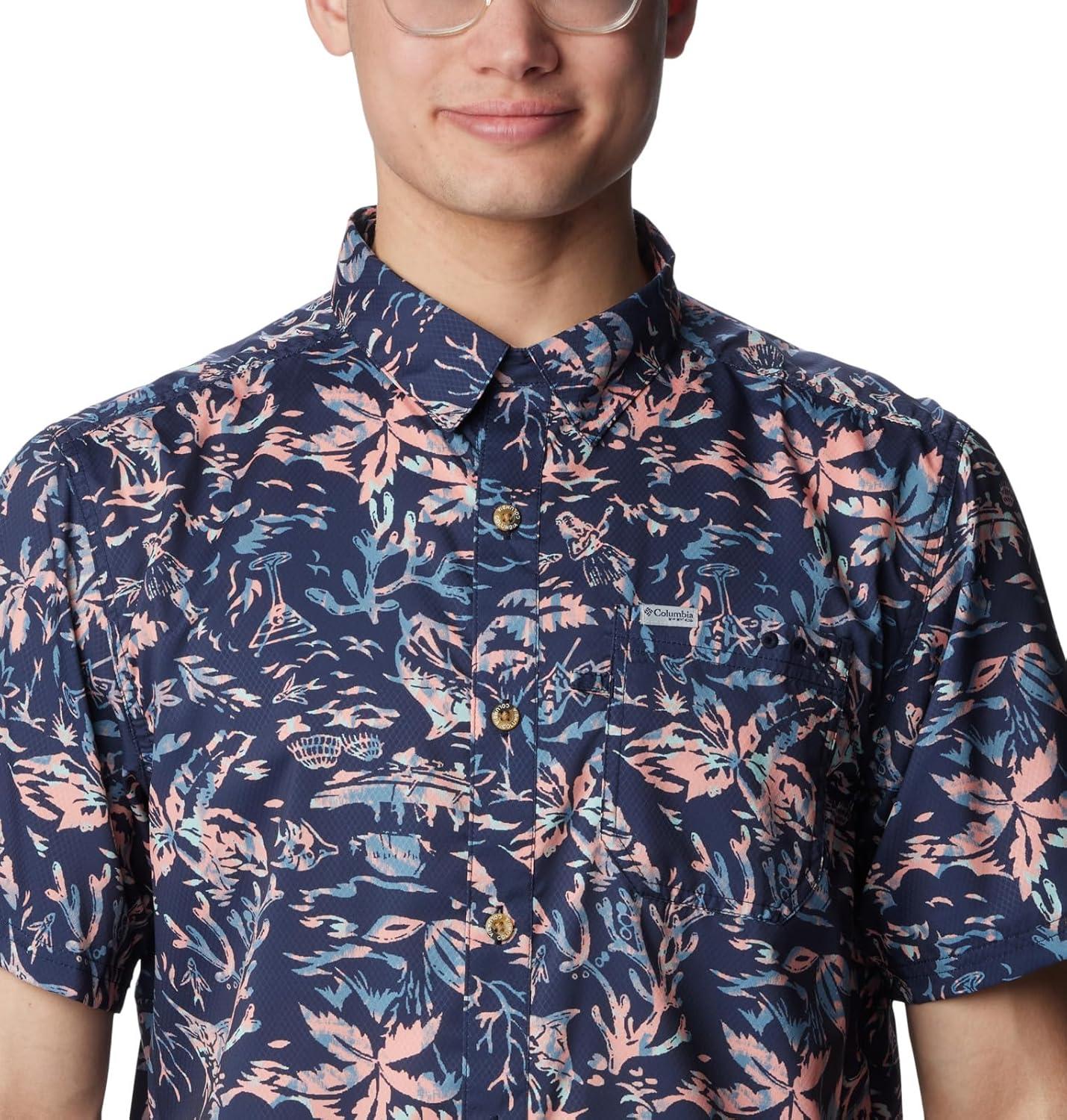 imageColumbia Mens Super Slack Tide Camp Shirt Short SleeveTranquil Teal Kona Kraze Print