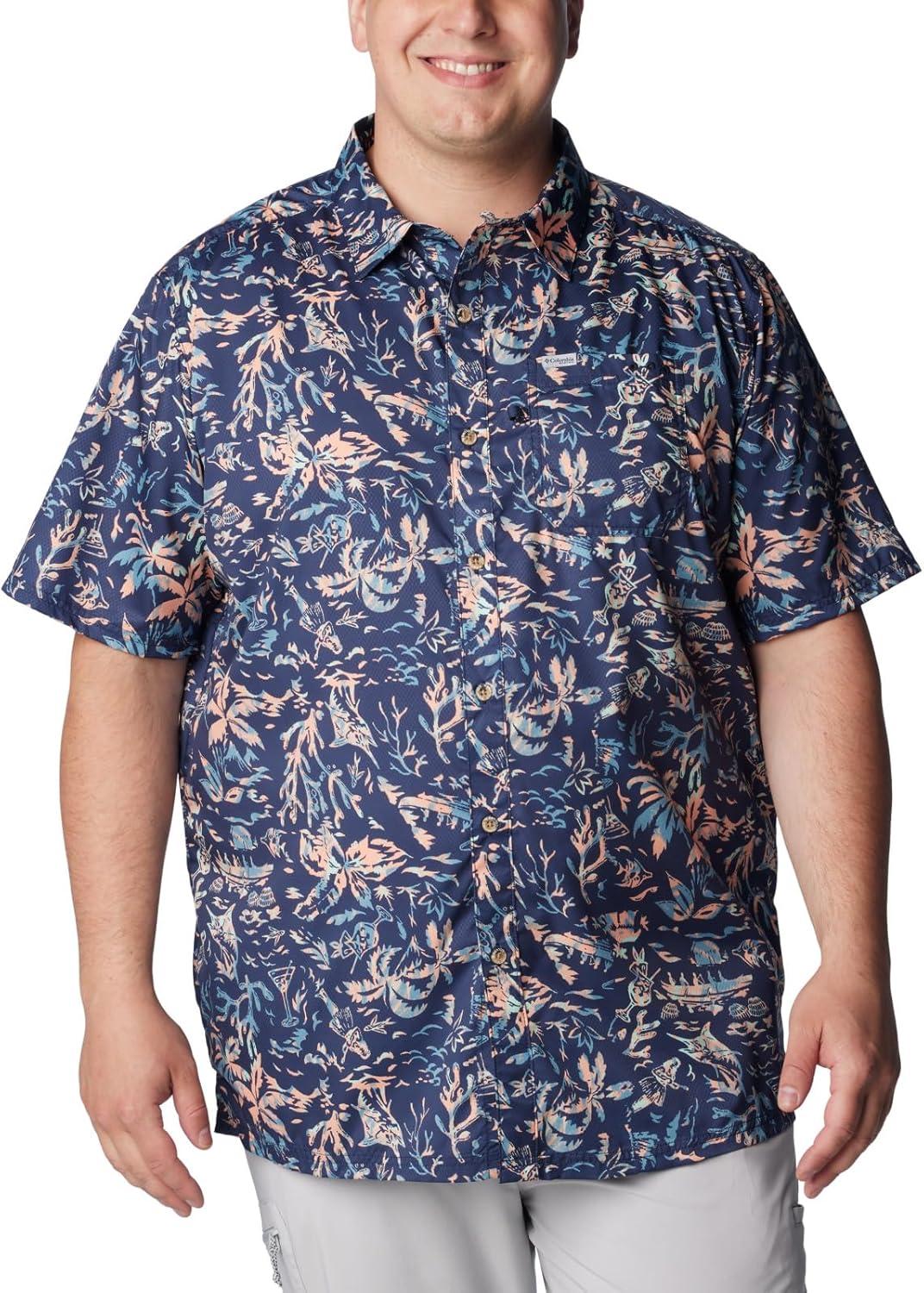 imageColumbia Mens Super Slack Tide Camp Shirt Short SleeveTranquil Teal Kona Kraze Print