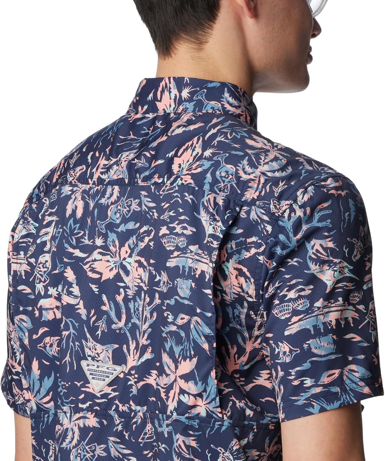 imageColumbia Mens Super Slack Tide Camp Shirt Short SleeveTranquil Teal Kona Kraze Print