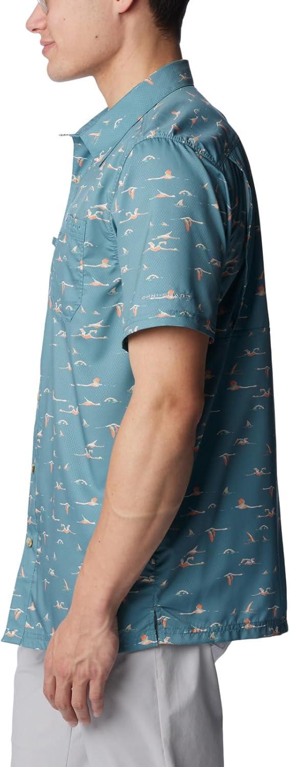 imageColumbia Mens Super Slack Tide Camp Shirt Short SleeveTranquil Teal Tailfins Print