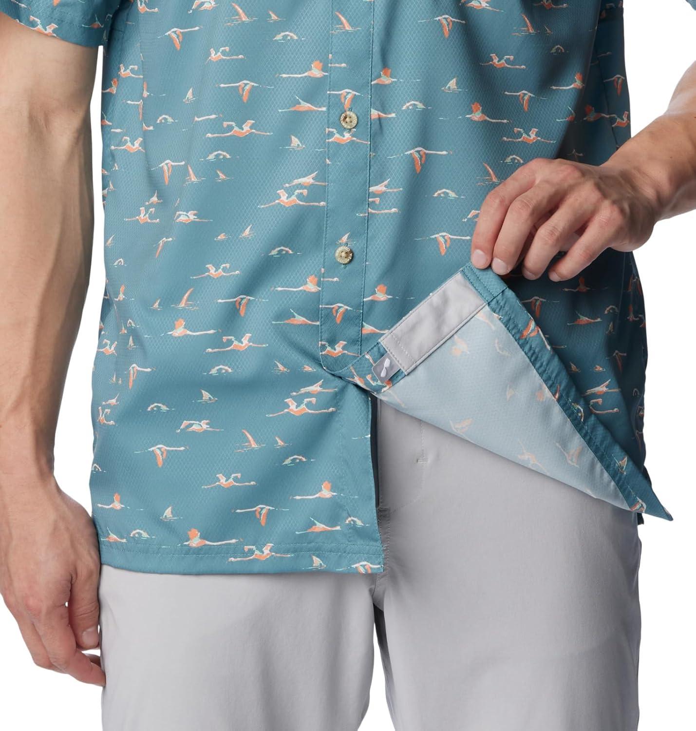 imageColumbia Mens Super Slack Tide Camp Shirt Short SleeveTranquil Teal Tailfins Print