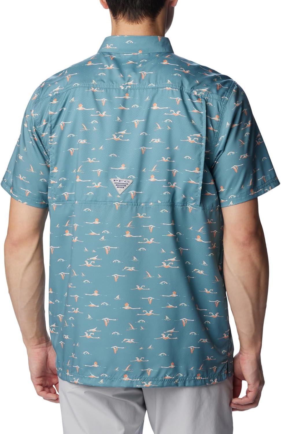 imageColumbia Mens Super Slack Tide Camp Shirt Short SleeveTranquil Teal Tailfins Print