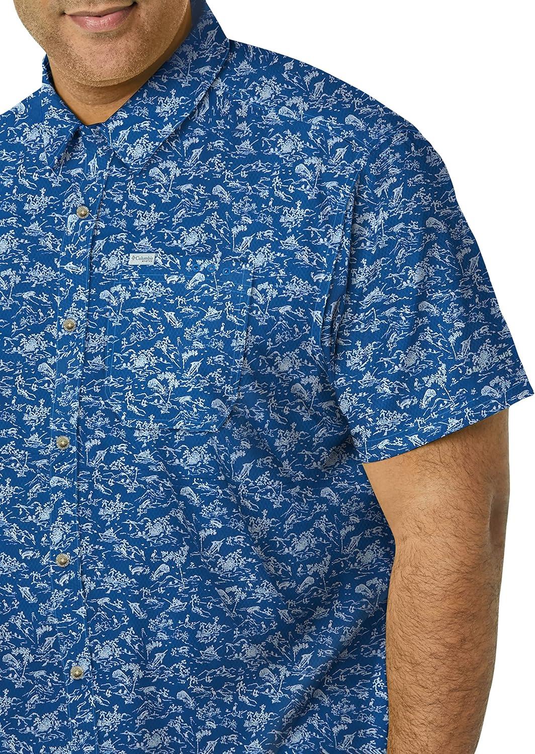 imageColumbia Mens Super Slack Tide Camp Shirt Short SleeveVivid Blue Gamefish Print
