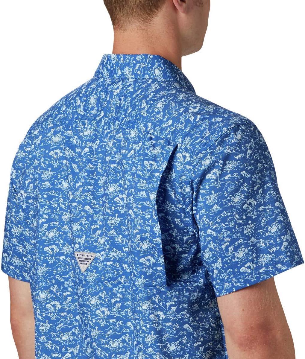 imageColumbia Mens Super Slack Tide Camp Shirt Short SleeveVivid Blue Gamefish Print