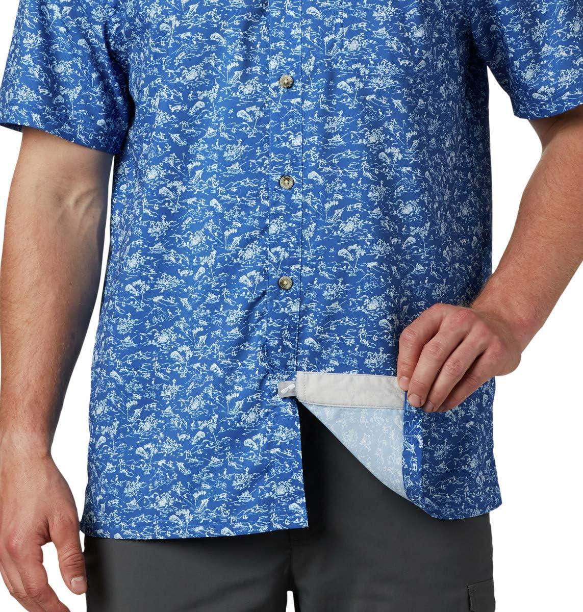 imageColumbia Mens Super Slack Tide Camp Shirt Short SleeveVivid Blue Gamefish Print