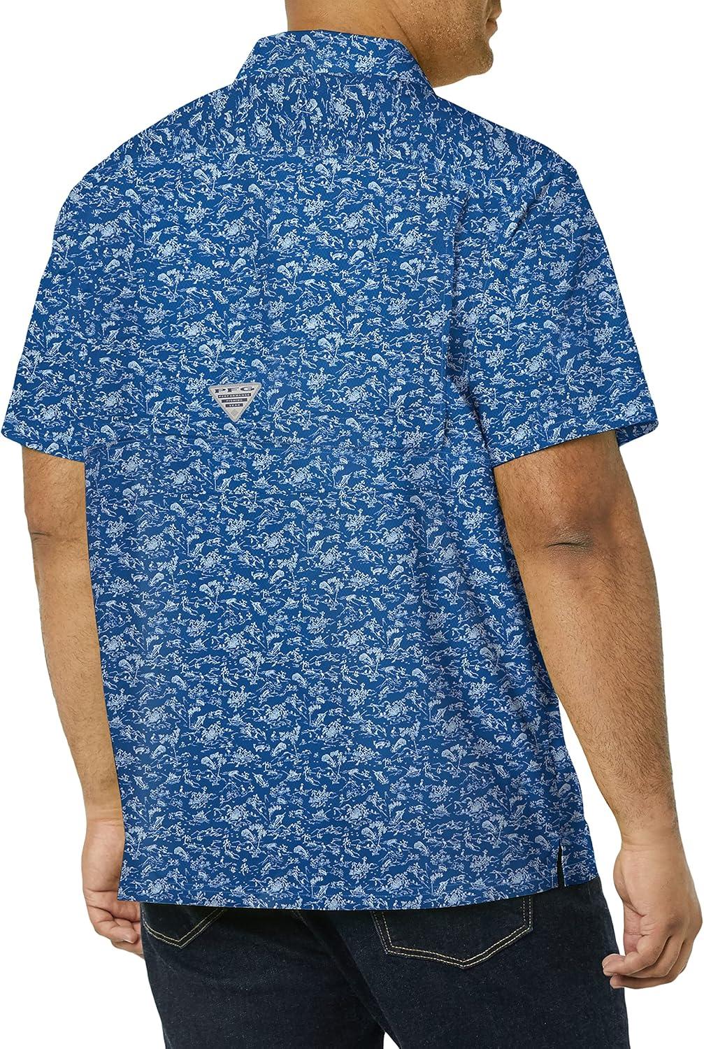 imageColumbia Mens Super Slack Tide Camp Shirt Short SleeveVivid Blue Gamefish Print
