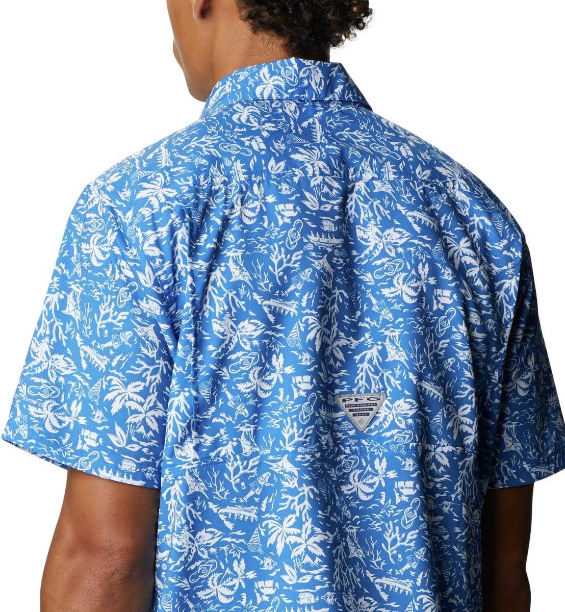 imageColumbia Mens Super Slack Tide Camp Shirt Short SleeveVivid Blue Kona Print