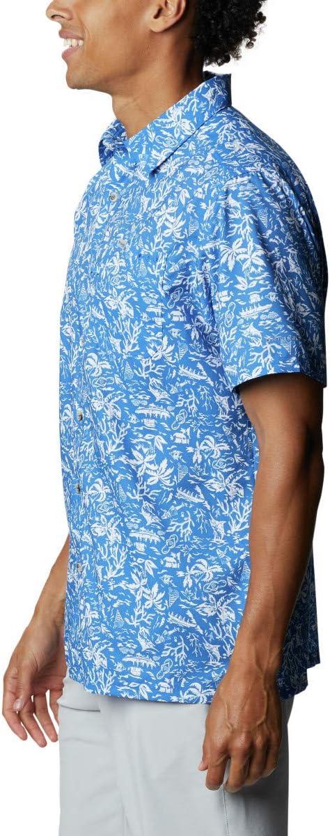 imageColumbia Mens Super Slack Tide Camp Shirt Short SleeveVivid Blue Kona Print