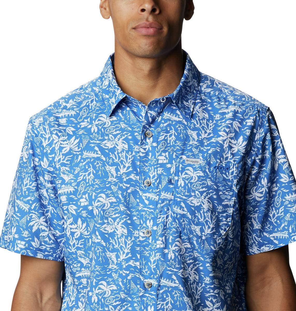 imageColumbia Mens Super Slack Tide Camp Shirt Short SleeveVivid Blue Kona Print