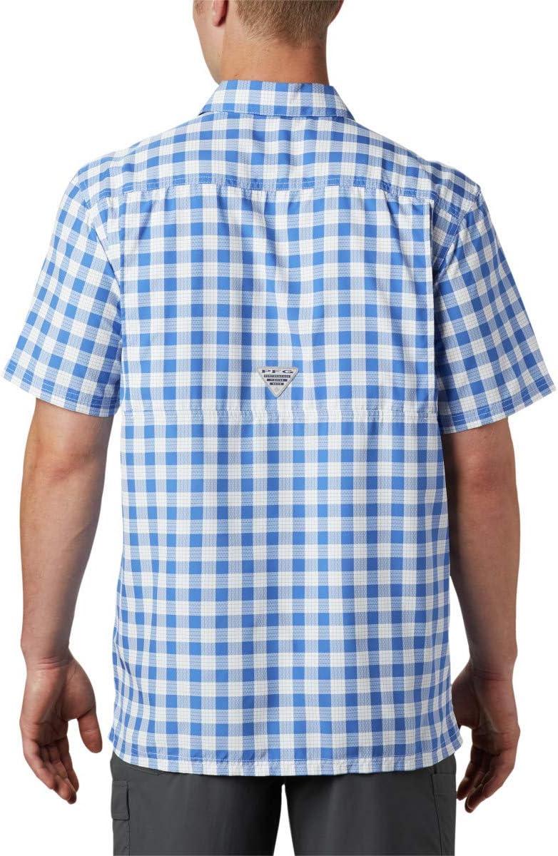 imageColumbia Mens Super Slack Tide Camp Shirt Short SleeveVivid Blue Palaka Plaid
