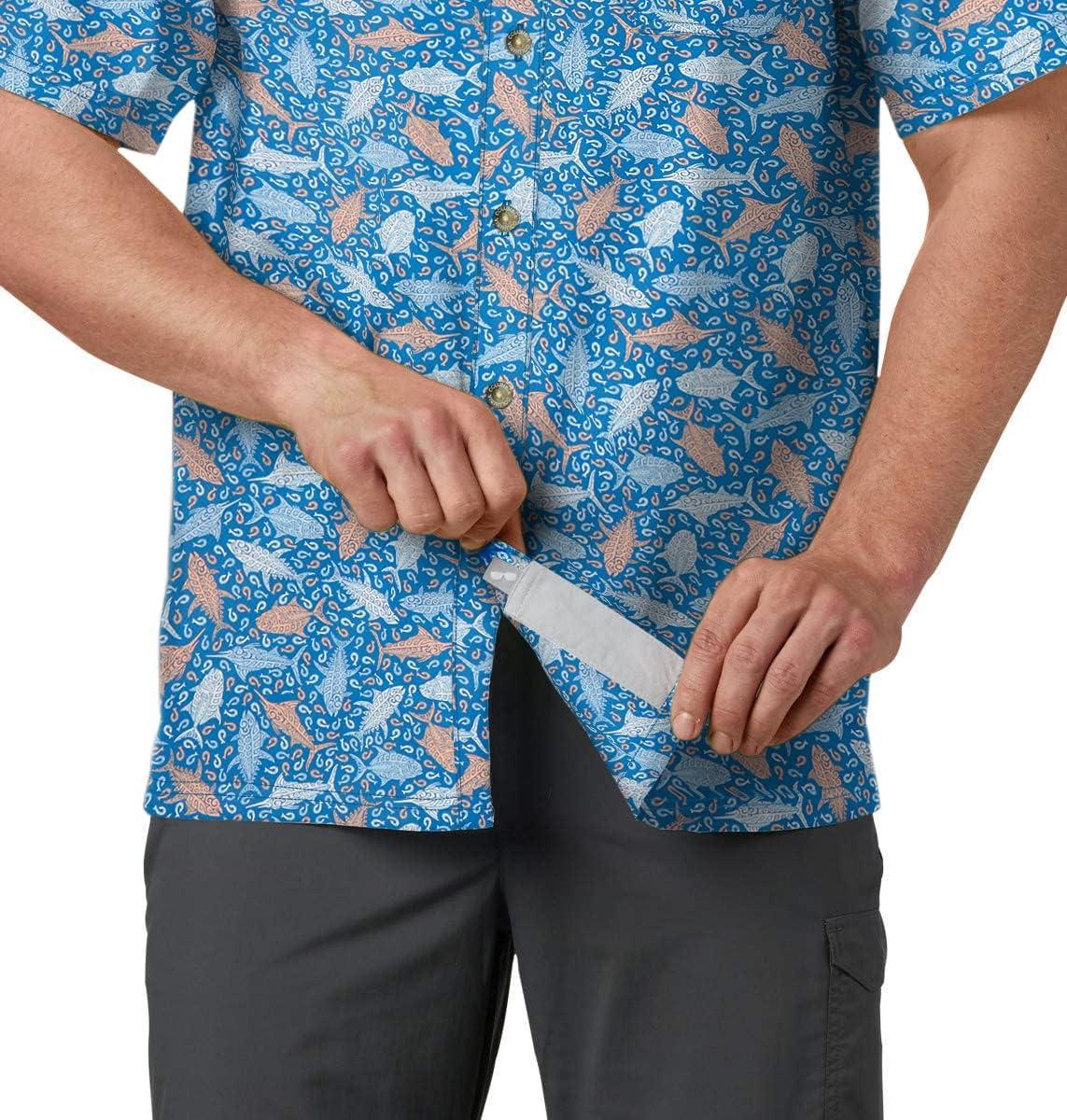 imageColumbia Mens Super Slack Tide Camp Shirt Short SleeveVivid Blue Tribal Fish Print