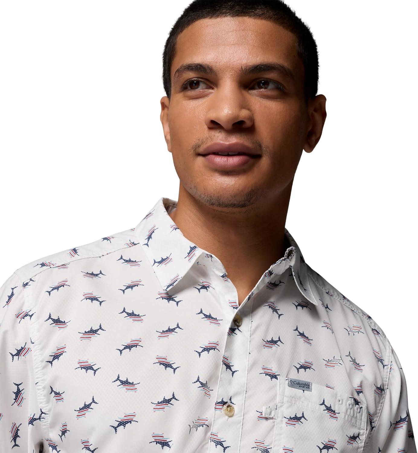 imageColumbia Mens Super Slack Tide Camp Shirt Short SleeveWhite Bluefin Pride