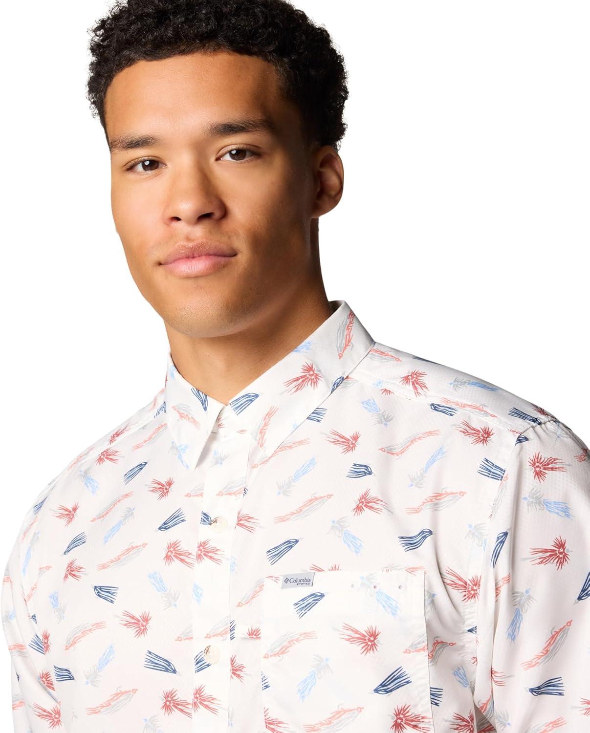 imageColumbia Mens Super Slack Tide Camp Shirt Short SleeveWhite Fly Pride