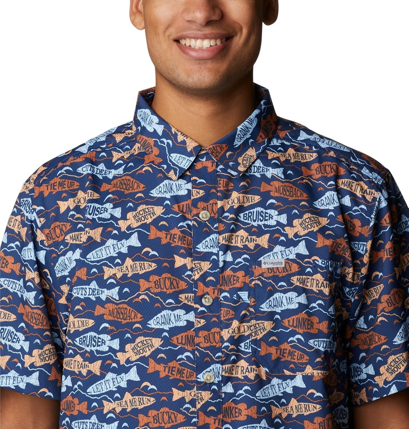 imageColumbia Mens Super Slack Tide Camp Shirt Short SleeveWhite Sails Away Print