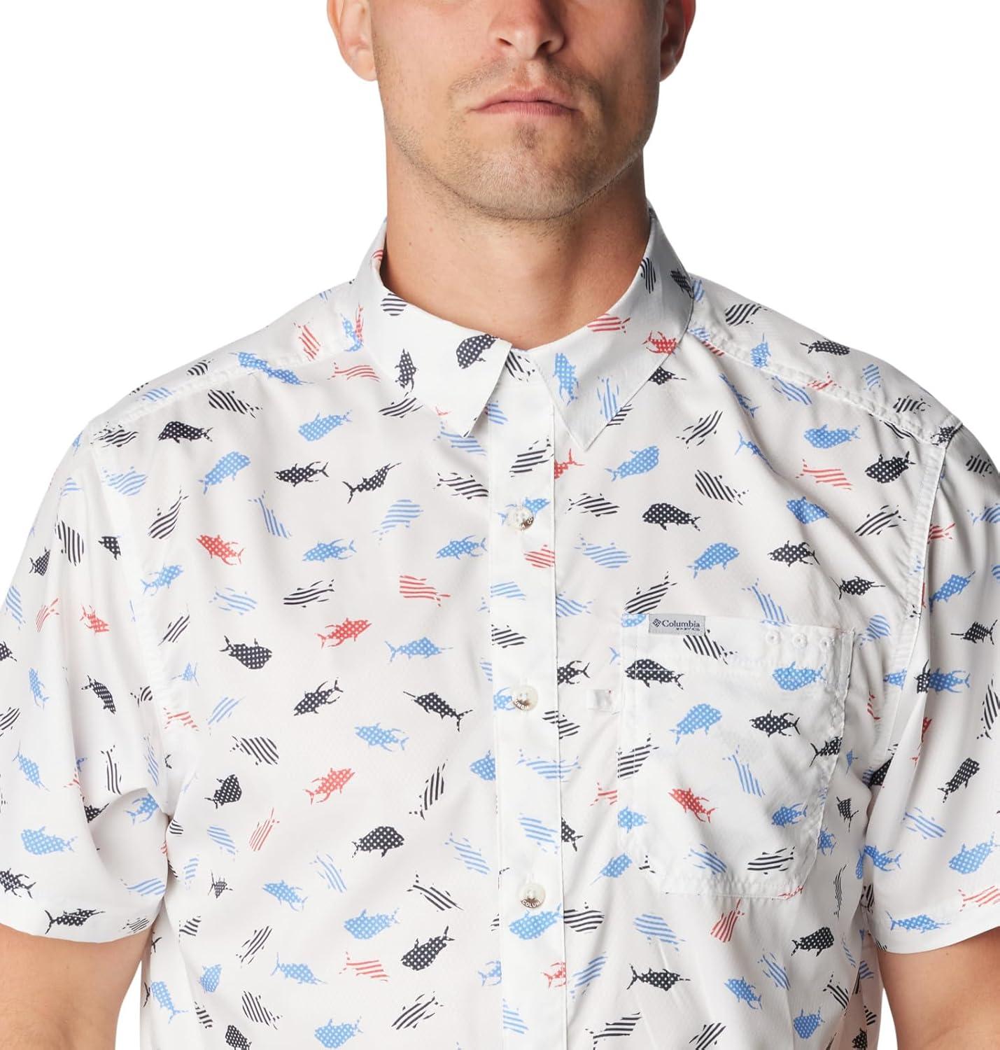 imageColumbia Mens Super Slack Tide Camp Shirt Short SleeveWhite Stars N Stripes