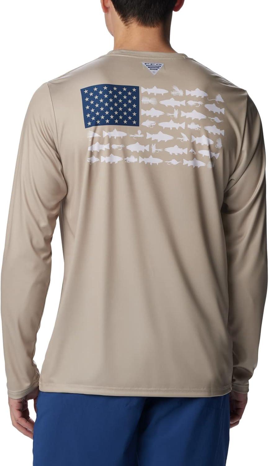 imageColumbia Mens Terminal Tackle PFG Fish Flag Long SleeveAncient FossilCarbon Trout Flies