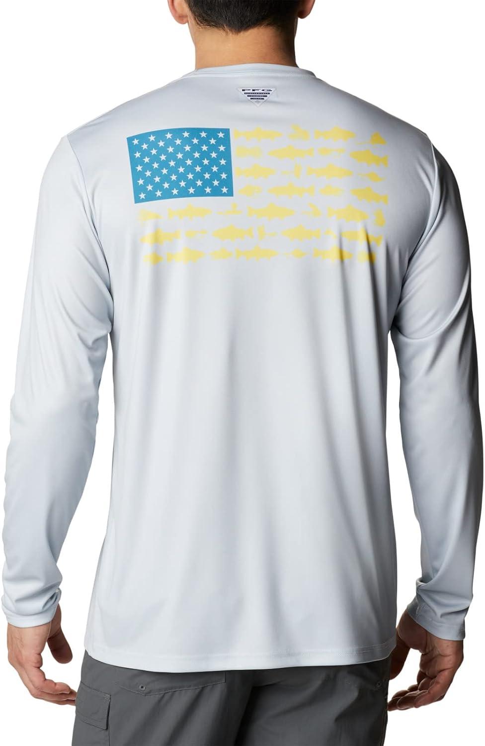 imageColumbia Mens Terminal Tackle PFG Fish Flag Long SleeveCool GreyDeep Marine Trout Flies