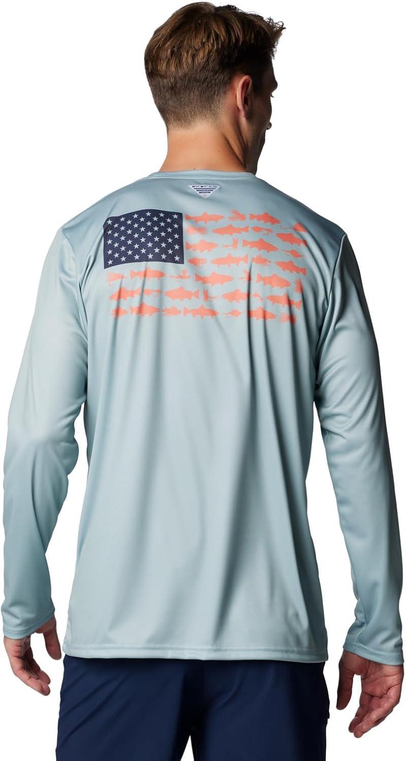 imageColumbia Mens Terminal Tackle PFG Fish Flag Long SleeveCrushed BlueFaded Peach Trout Flies