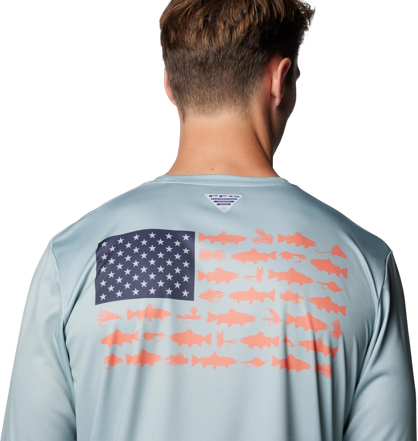 imageColumbia Mens Terminal Tackle PFG Fish Flag Long SleeveCrushed BlueFaded Peach Trout Flies
