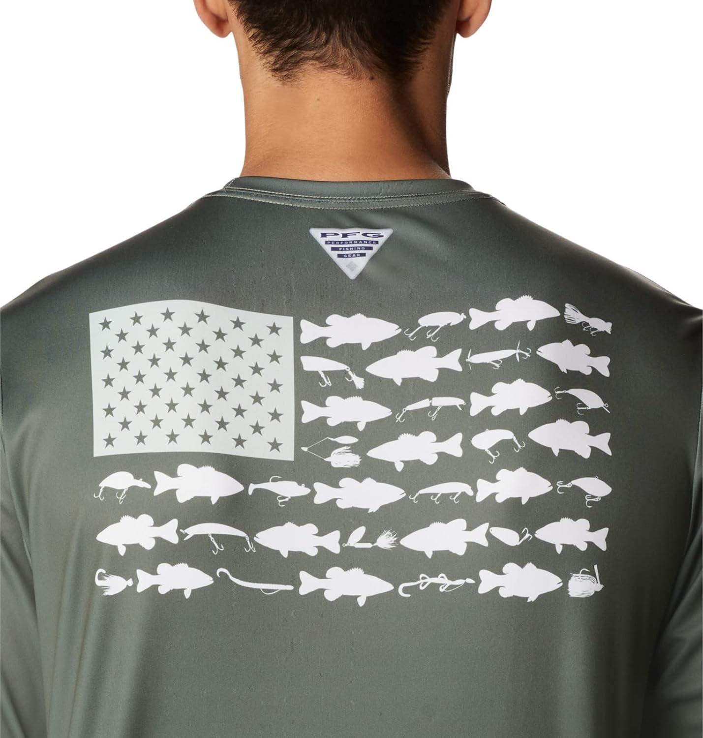 imageColumbia Mens Terminal Tackle PFG Fish Flag Long SleeveCypressCool Green Bass Lures