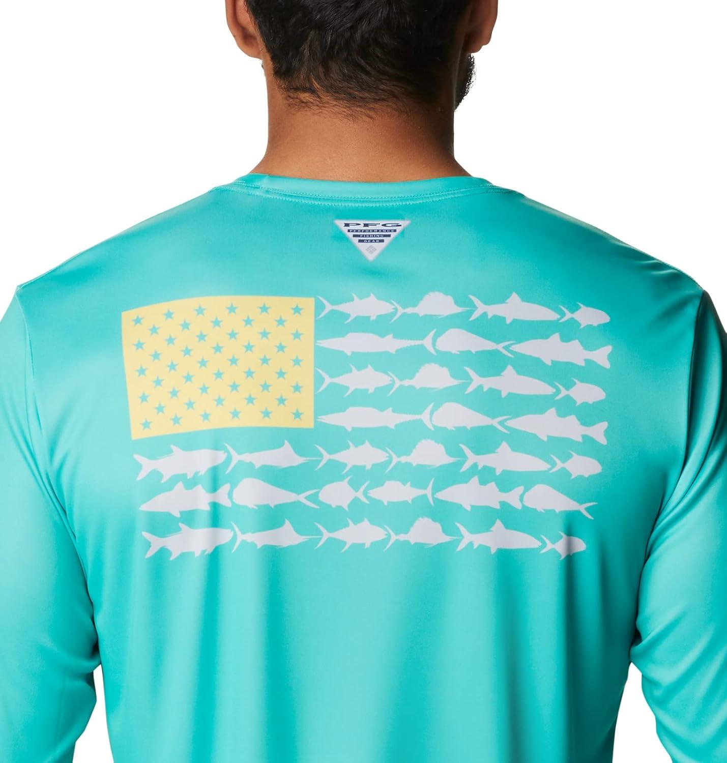 imageColumbia Mens Terminal Tackle PFG Fish Flag Long SleeveElectric TurquoiseSun Glow