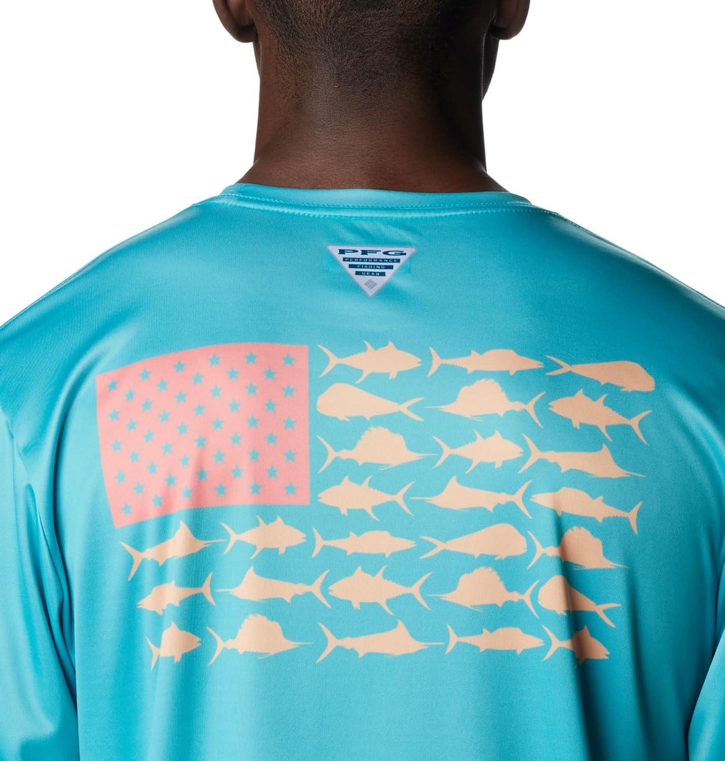 imageColumbia Mens Terminal Tackle PFG Fish Flag Long SleeveTurquoiseCoral Glow Offshore Fish