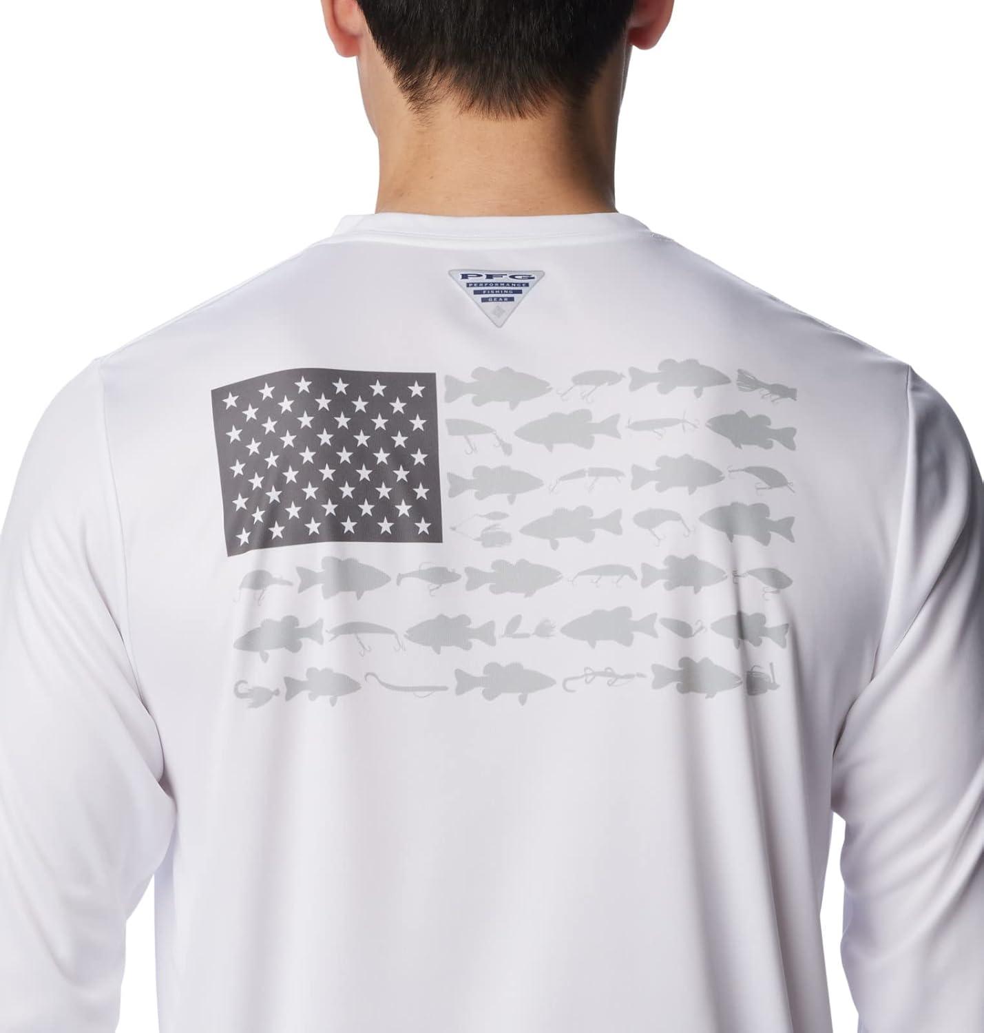 imageColumbia Mens Terminal Tackle PFG Fish Flag Long SleeveWhiteCity Grey Bass Lures