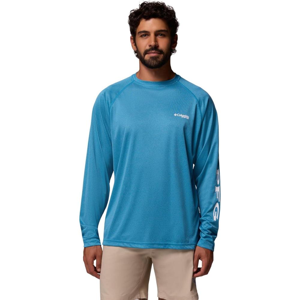 imageColumbia Mens PFG Terminal Tackle Long Sleeve ShirtBlue Echo HeatherWhite Logo