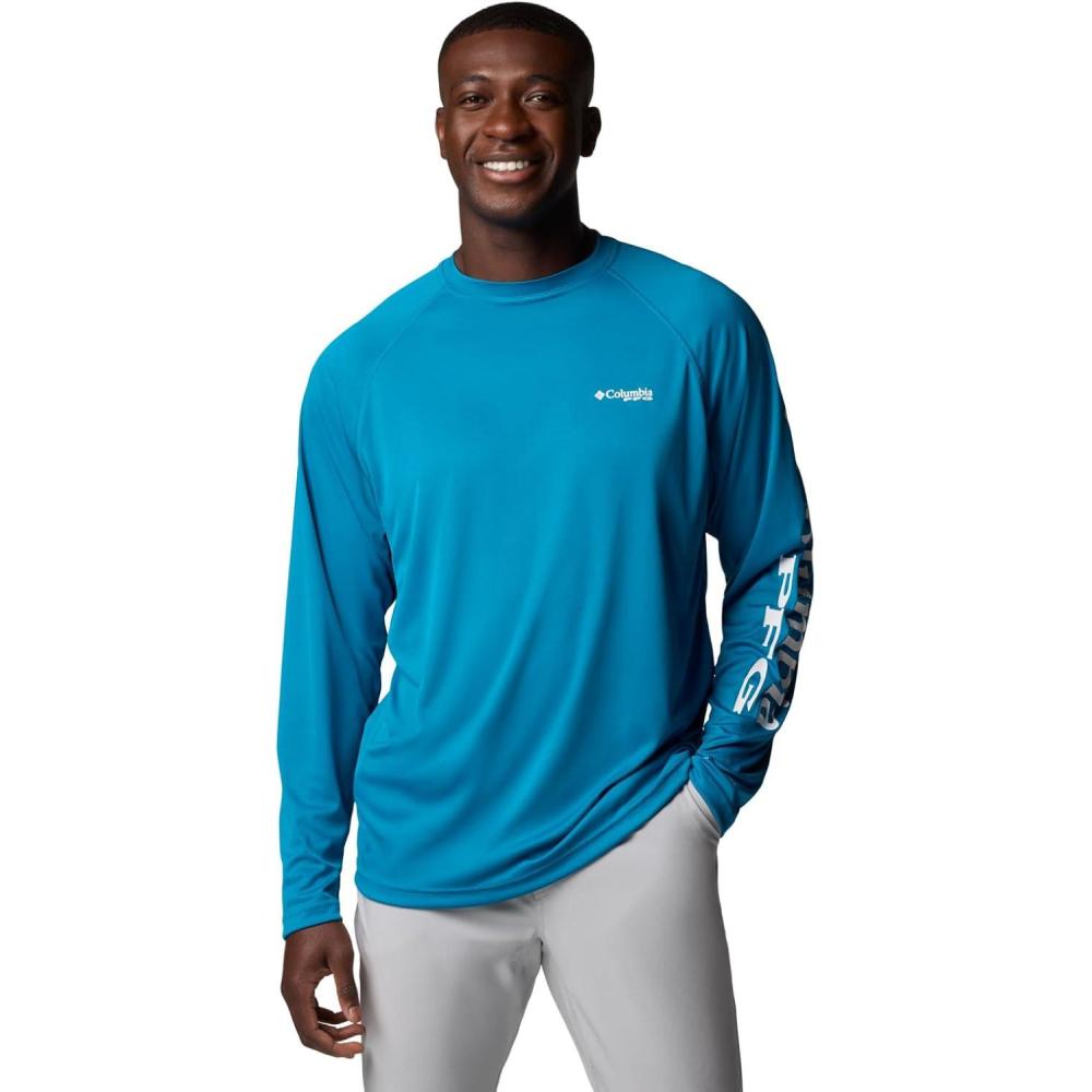 imageColumbia Mens PFG Terminal Tackle Long Sleeve ShirtBlue EchoWhite Logo
