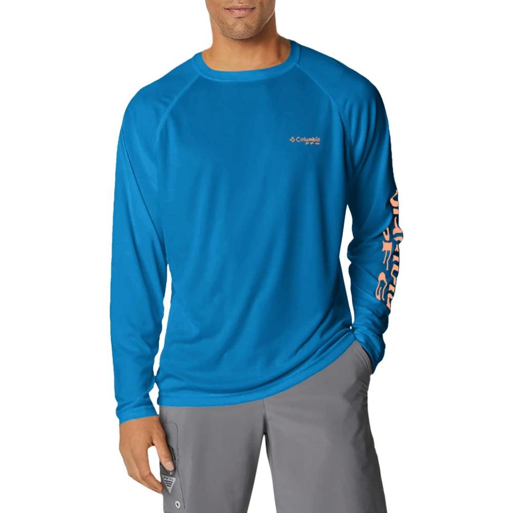 imageColumbia Mens PFG Terminal Tackle Long Sleeve ShirtBright AquaCollegiate Navy Logo
