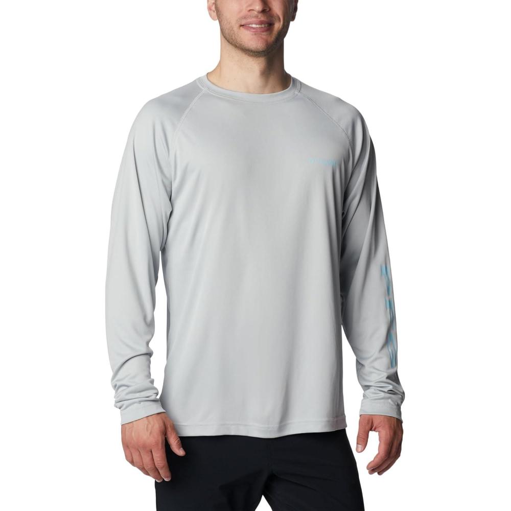 imageColumbia Mens PFG Terminal Tackle Long Sleeve ShirtCool GreySpring Blue Logo