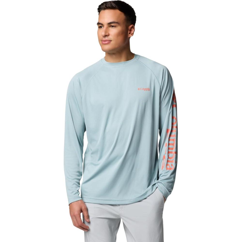 imageColumbia Mens PFG Terminal Tackle Long Sleeve ShirtCrushed BlueFaded Peach Logo