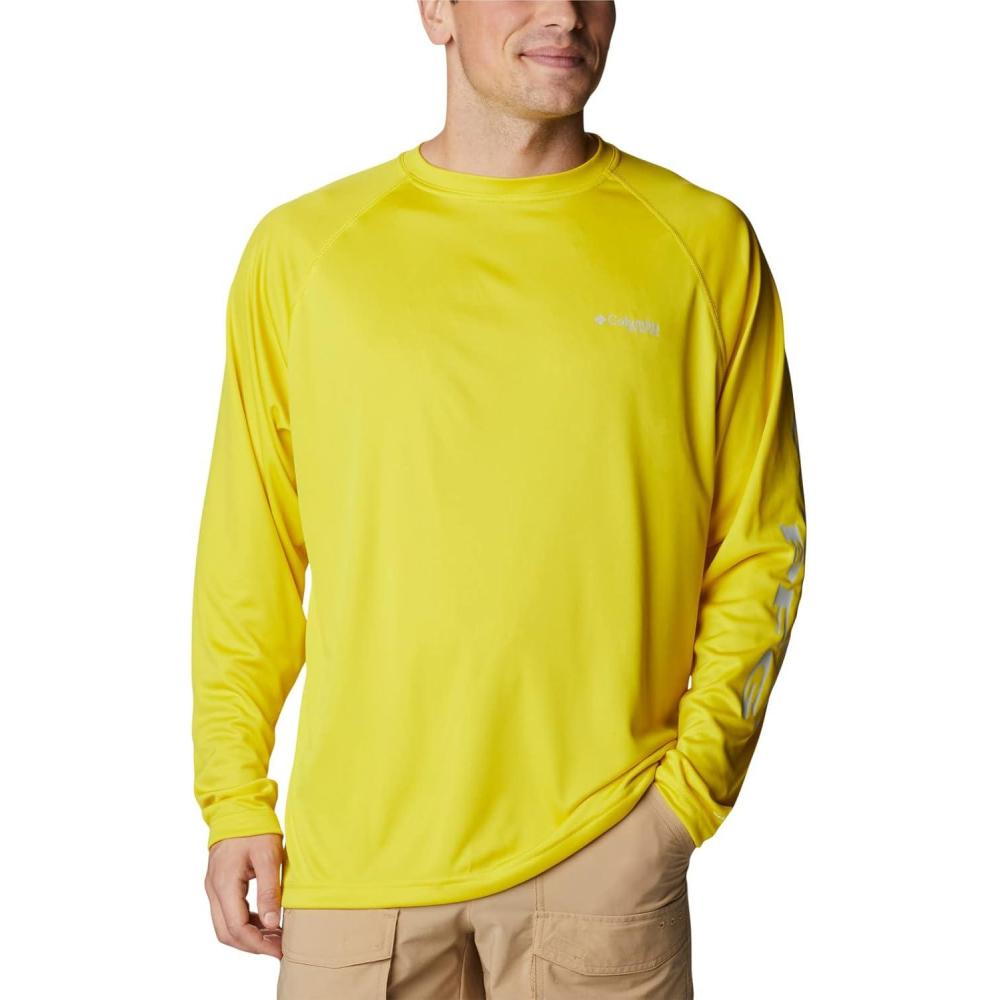imageColumbia Mens PFG Terminal Tackle Long Sleeve ShirtLaser LemonCool Grey Logo