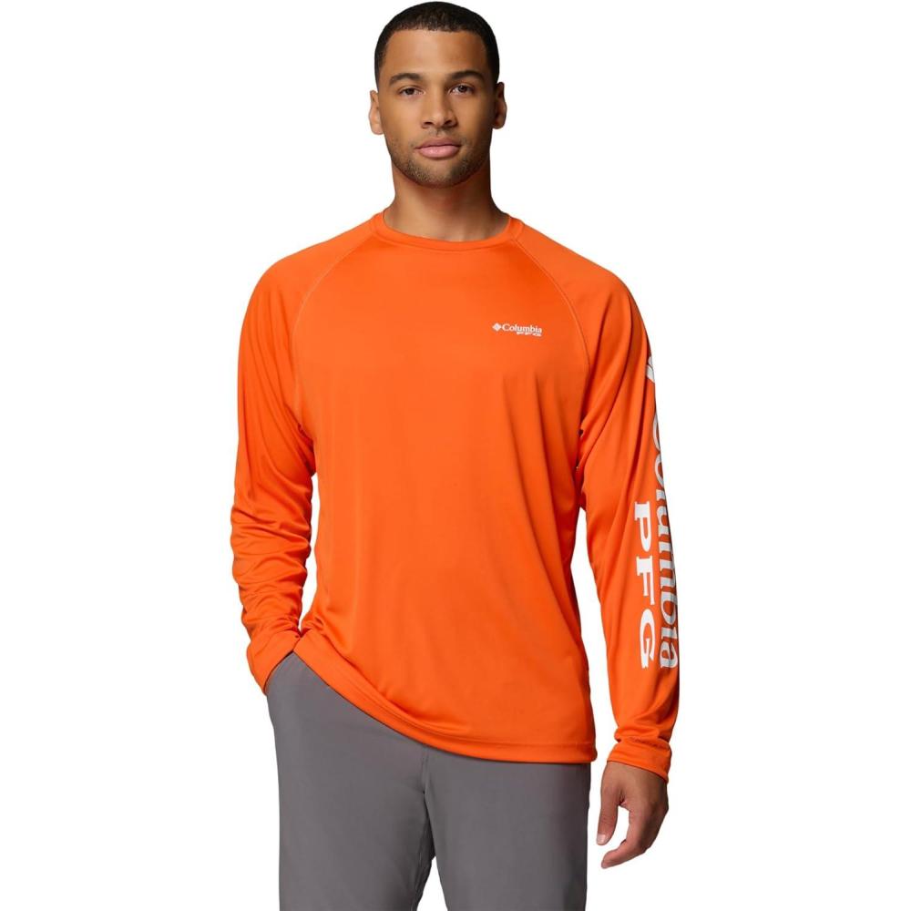 imageColumbia Mens PFG Terminal Tackle Long Sleeve ShirtSpark OrangeWhite Logo