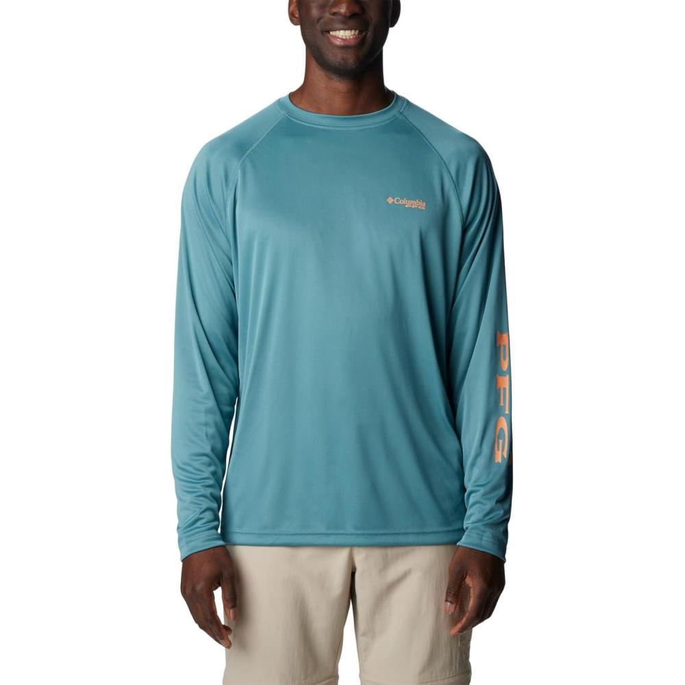 imageColumbia Mens PFG Terminal Tackle Long Sleeve ShirtTranquil TealOrange Reef Logo