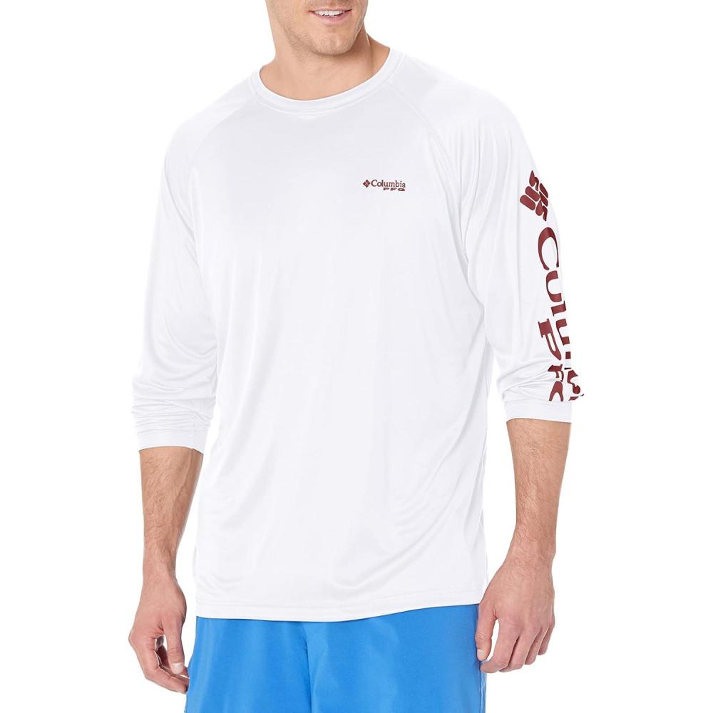 imageColumbia Mens PFG Terminal Tackle Long Sleeve ShirtWhiteRed Jasper Logo