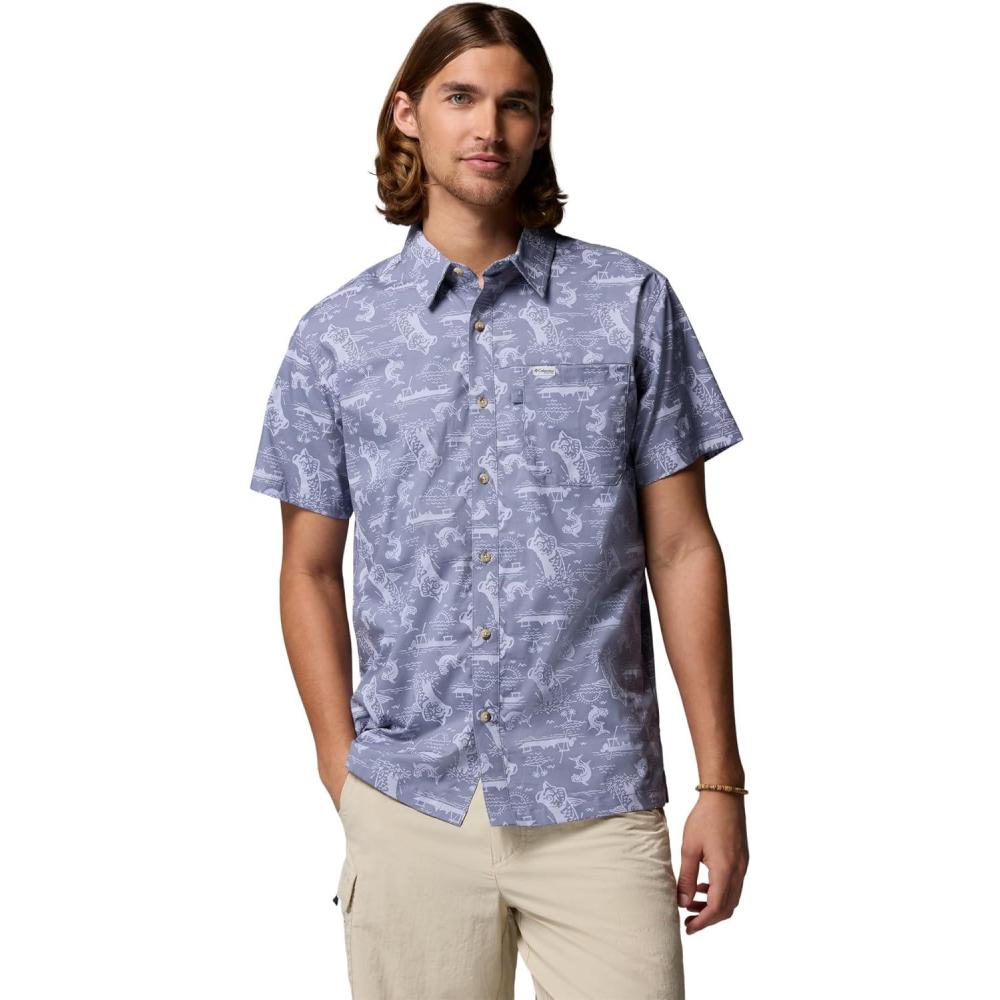 imageColumbia Mens PFG Trollers Best II Short Sleeve ShirtNew Moon Flatout