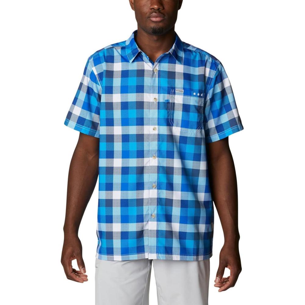 imageColumbia Mens Super Slack Tide Camp Shirt Short SleeveBlue Macaw Multi Gingham