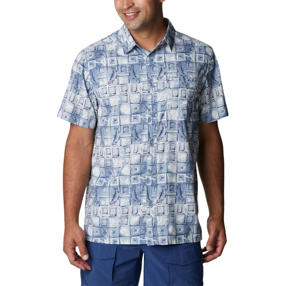 imageColumbia Mens Super Slack Tide Camp Shirt Short SleeveBluestone Trout Batik